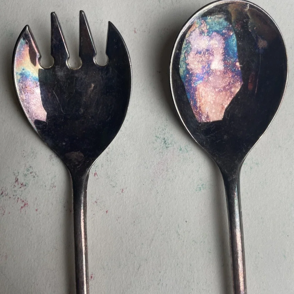 VINTAGE ~ Serving Set‎ Spoon & Spork Silver Plate Made In ITALY